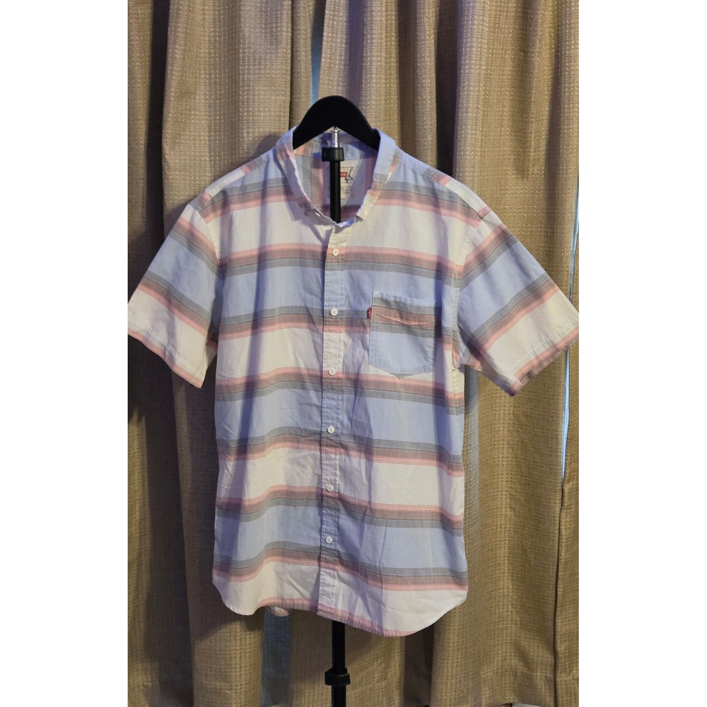 Levi's Short Sleeve Striped Button Down Shirt Mens Size XL Blue White‎ Pink